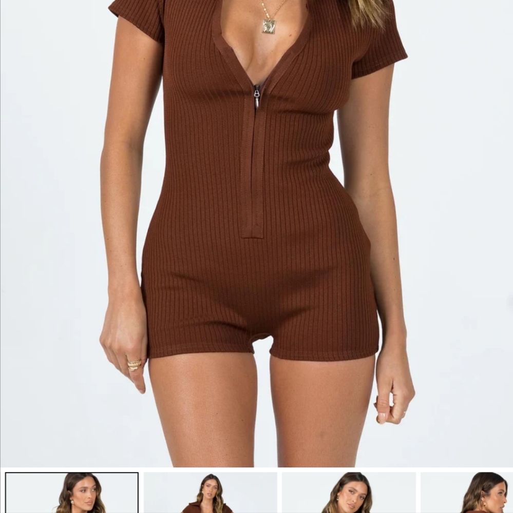 Princess Polly Brown Ribbed Romper - Picture 6 of 6